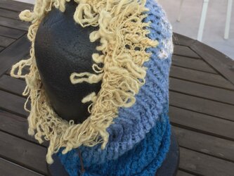 手紡ぎ糸のリバーシブル・カグールキャップ（blue)の画像