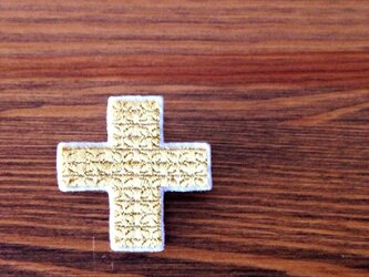 刺繍ブローチ「クロス：ゴールド」の画像