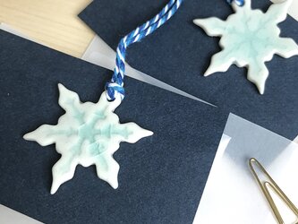 陶製オーナメント　-雪の結晶- (アイスブルー)　の画像