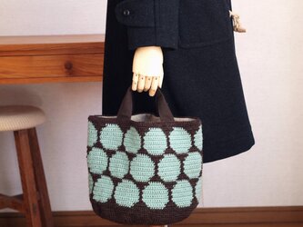 WOOL!ドットのオーバルトート*ミント×ブラウンの画像