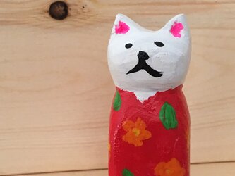 木彫り猫　着物の画像