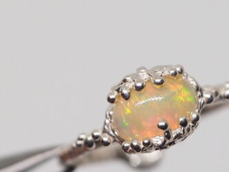 虹色石　オパールカボションのリング　フリーサイズ P165の画像