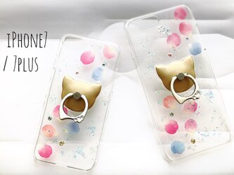 iPhone7/6/6s〈花猫＊シンプル〉スマホケース スマホリング付き iPhoneケースの画像