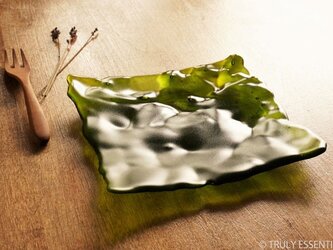 ガラスのトレイ - 「みどりのガラス」 ● 16cm・緑・艶消しの画像