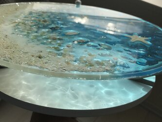 波紋ブルームーンビーチ エメラルドブルーミニ   ガラスサイドテーブル丸 〜Minamo〜の画像