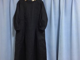 【順子様ｵｰﾀﾞｰ品】クラシカルワンピ★リネン100％★ネイビーの画像