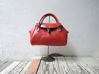 【ORZO】ベルト付神戸 栃木レザー2way ボストンBAG(S) レッドの画像