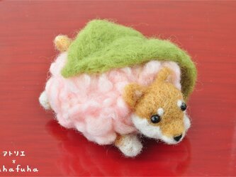 羊毛フェルトの桜餅わんこ 柴犬の画像