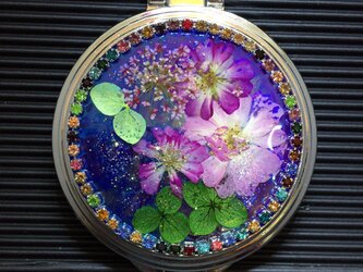 ミニバラの押し花ミラーコンパクトの画像
