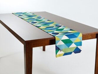 テーブルランナー 北欧柄 グリーンブルーダイヤモンド 天然リネン 183×30cm jubileetabletr003の画像