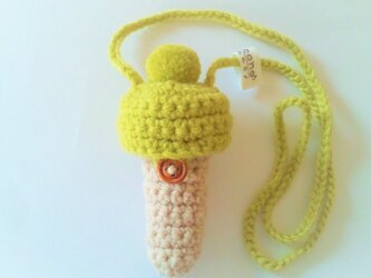 トロンボーン マウスピースケース毛糸のポンポン【黄緑色】首掛け用の画像