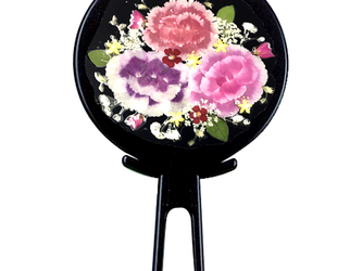 押し花カーネーションハンドミラー （黒）の画像
