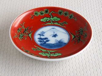 天睛富士朱巻松竹　丸小皿の画像
