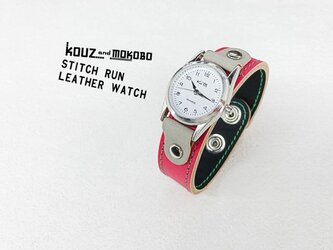 ▲STITCH つけやすい赤×黒のバングルウォッチ「ステッチラン 腕時計」ワンタッチ着脱OK（SRW-RKH-GS）の画像