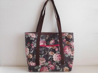 花柄 ショルダーバッグ 綿麻ブラウンの画像