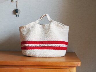 赤ラインのオーバルトート*イニシャルテープの画像