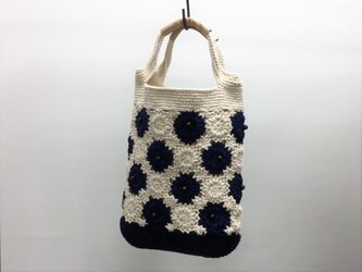 ”OHANA”手編みミニバッグ( 本藍×キナリ ）の画像