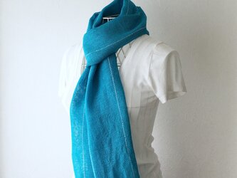 【シルク：オールシーズン】ユニセックス：手織りストール "Turquoise Blue"の画像