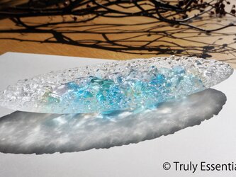 ガラスのインテリアトレイ -「 KAKERAの光 」 ● ターコイズブルー・20cmの画像