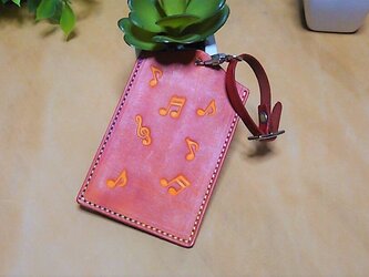 革のPASMOケース　音符♪♬　赤の画像