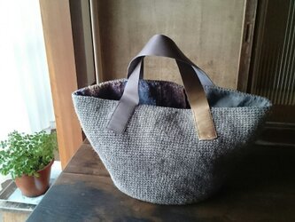 麻紐と手織り布のリバーシブルバッグの画像
