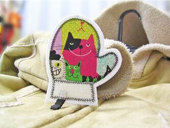 ★猫柄の鍋つかみ★アップリケワッペン★の画像