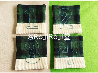 おもてなしカフェコースター/グリーン　4枚ＳＥＴ/ナンバー1～4刺繍入りの画像