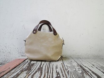 【ORZO】神戸 2way 型押しレザー ミニボストンショルダーBAG カモグレージュ×ホワイトの画像