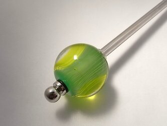 メロン・かんざし・一本脚・ガラス製・とんぼ玉の画像
