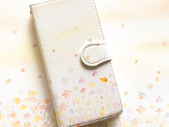 お花畑オレンジ スマホケース 手帳型 【受注生産】アンドロイド iPhoneケース 花柄の画像