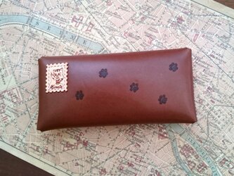 【N様オーダー品】本革栃木レザー 封筒型ペンケース（足跡付き） チョコ 猫の画像