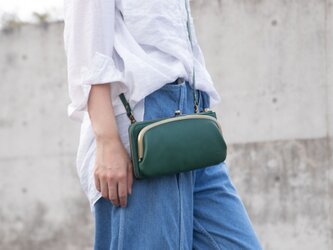 お財布ショルダー　グリーン　がま口　お財布ポシェット　長財布　姫路レザーaw-17nns