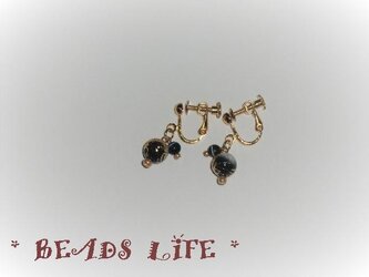 NO824◇唐草ビーズ　黒　イヤリングorピアスの画像
