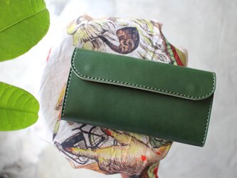 【受注生産品】フラップ長財布 ～栃木アニリン緑×栃木サドル～の画像