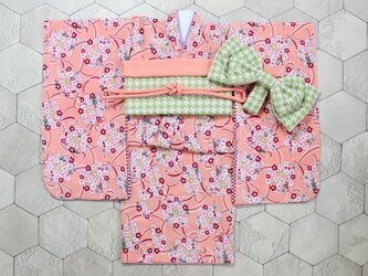 ◆七五三着物/さんご色に花くす玉/90-110【受注生産】の画像