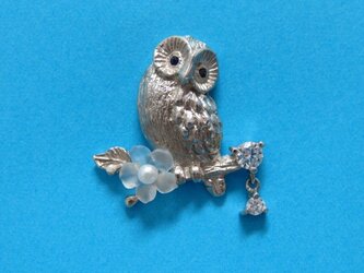 シルバー　フクロウ　タイピンブローチの画像