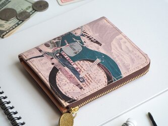 Ｌ字ファスナー 財布（レトロ バイク）オールレザー 革  メンズ レディース ILL-1157の画像