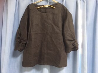 【即日発送】ツイストスリーブブラウス★チャコール★リネン100の画像