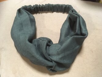 【即日発送】ねじりヘアターバン★リネン100％ビリジアンの画像
