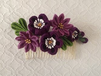 〈つまみ細工〉梅と小菊のコーム(紫と若紫)の画像