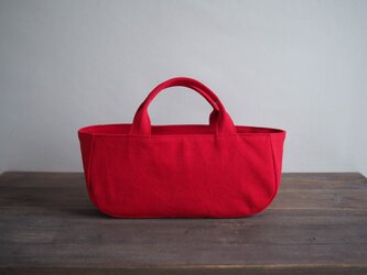 ＊受注制作＊蓋付き丸トート　よこなが（朱赤）の画像