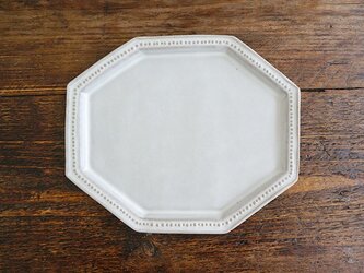 八角ドットリム皿（ライトグレー）の画像