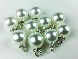 送料無料　パールチャーム　12mm　プラパール　ホワイト　ロンデル　カン付き　10個　チャーム　パールビーズ　（AP0008）の画像