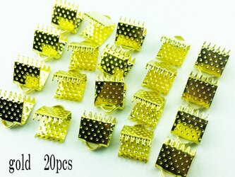 送料無料　ワニグチ　金具　20個　リボン 留め　紐 留　6mm　ゴールド　ワニ口 ワニカン エンドパーツ 金具 （AP0071）の画像