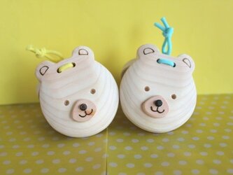 国産ヒノキ　かわいいクマのカスタネットの画像