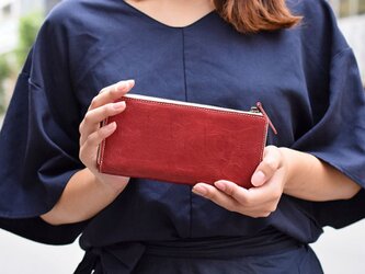 姫路産 馬革 オールレザーで仕上げた長財布 L型 手もみ シュリンク加工 ワインレッド ギフト 本革の画像