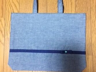 リボンとお花のシンプルなレッスンバッグ★濃紺色の画像