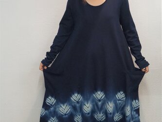 藍染　長袖ワンピースの画像