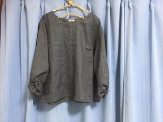 ツイストスリーブブラウス★長袖★ブルーグレー★リネン100の画像