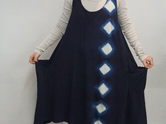 藍染　タンクトップワンピース　ひし形の画像